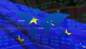 Animation of data processing and world map over eu flag. global business and digital interface concept digitally generated video. - Powered by Shutterstock - Get 15% off with code: PIKWIZARD15