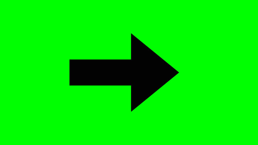 Arrow pointing to the right side animation on green screen background. right direction. signal icon. black go here arrow animation