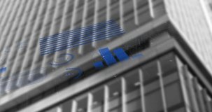 Animation of financial data processing over office building. Global finance, business, connections, computing and data processing concept digitally generated video. - Powered by Shutterstock - Get 15% off with code: PIKWIZARD15