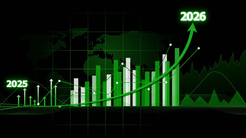 Futuristic Financial Growth Graph for 2025 to 2026 Animation, 2025-2026 Business Graph Chart Animation