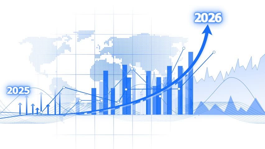 Futuristic Financial Growth Graph for 2025 to 2026 Animation on White Background, 2025-2026 Business Graph Chart Animation