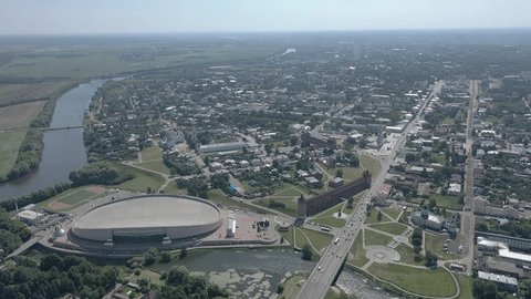 Aerial Rotation above Kolomna Kremlin River