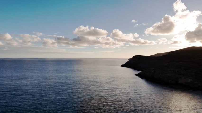 Aerial Sunset View of Mediterranean Sea and Coastal Cliffs in Mallorca