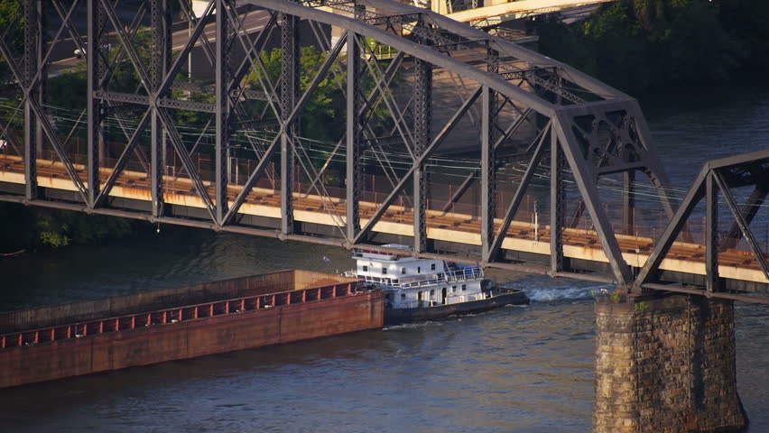 A subway travels over the Monongahela River in Pittsburgh, PA.