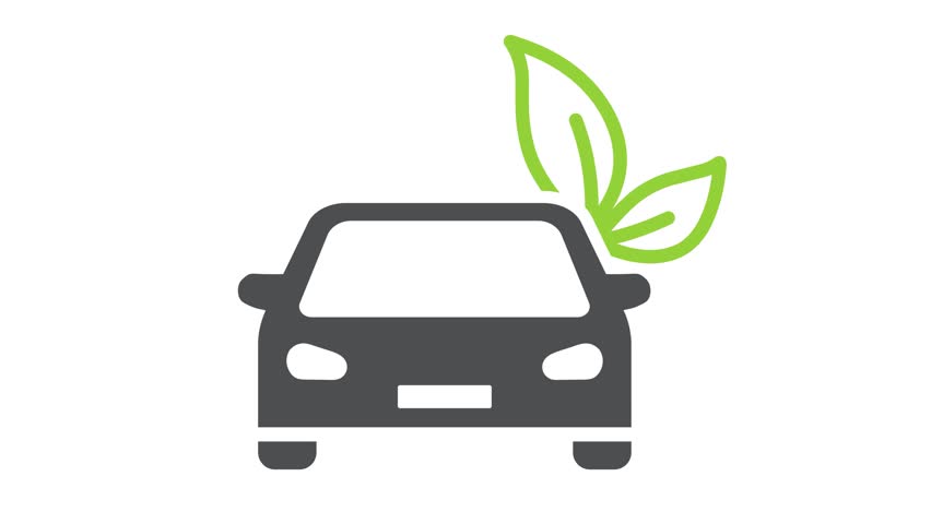 Eco car, logo template. Green leaf and car, sign. 