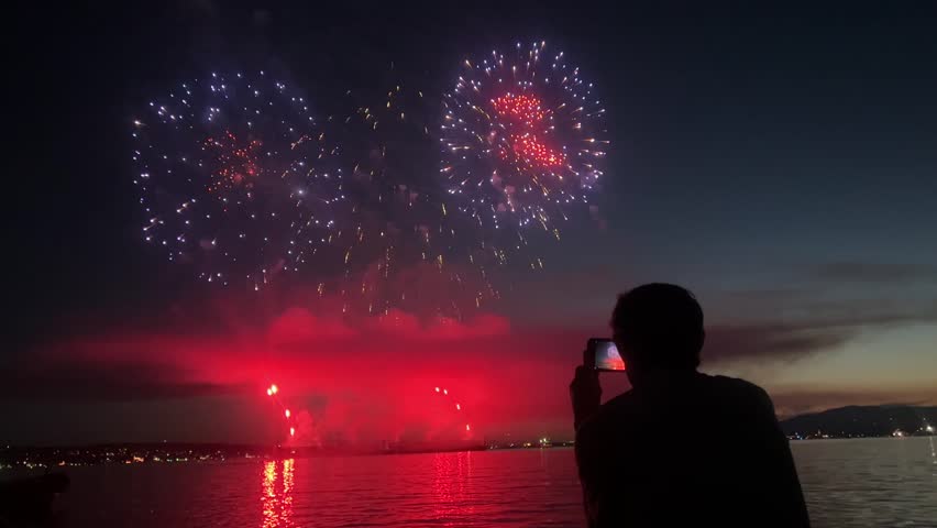 beautiful and colorful fireworks in the night sky 