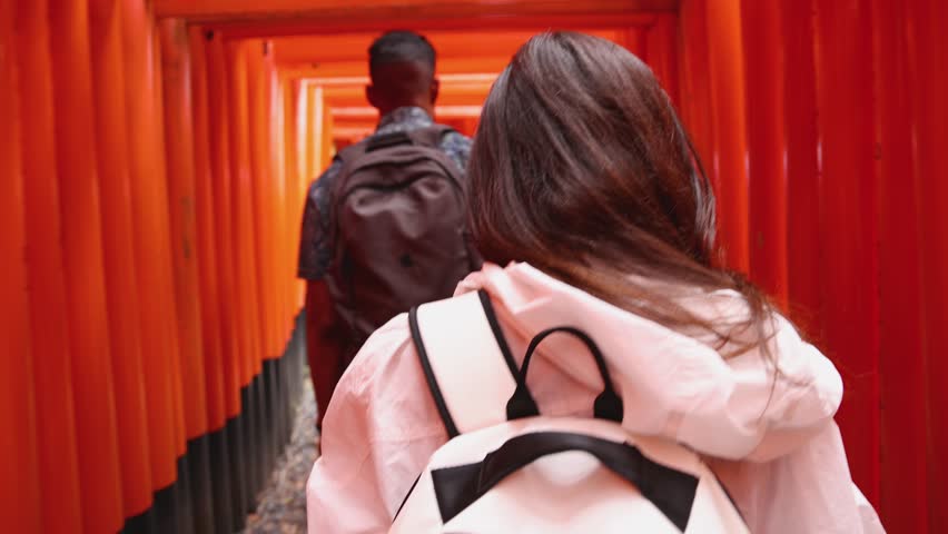 Fushimi Inari Taisha Shrine, Fushimi-ku, Kyoto Prefecture, Kansai region, Kyoto, Japan, Shinto shrine, mountain way with red torii gates tunnel, wooden torii path, fox sculptures, travel to Japan