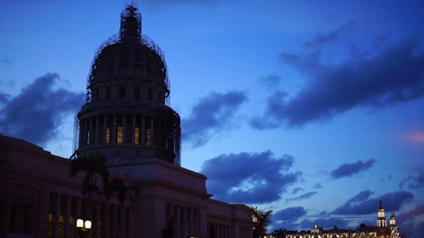 Historic architecture of the National Capitol Building and the Great Theater in the city of Havana Cuba