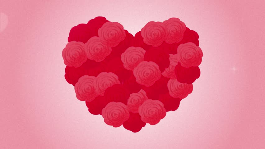pink background with a heart of red roses and particle animation for Valentine