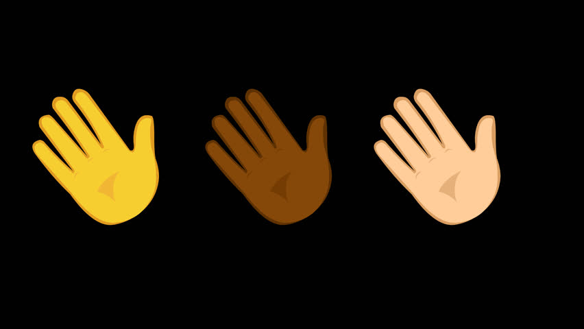 professional 2d animation of three hands with different skin tones waving. seamless loop on transparent background with alpha channel. ideal for greetings, welcome, and friendly reaction overlays