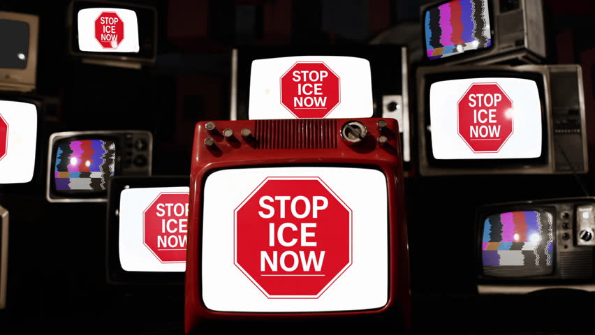 Anti ICE Message on Vintage TVs Turning On and Off, Activism Concept - 4K