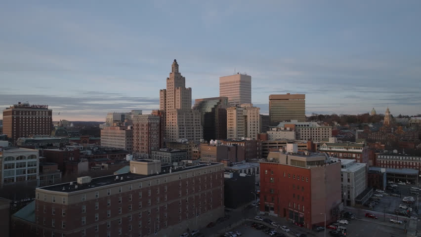 Aerial view of Providence, Rhode Island at night.