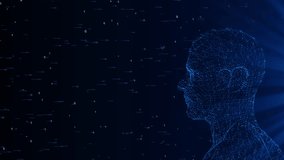 Digital Wireframe Head with Flowing Data Streams on Dark Backgraound - Powered by Shutterstock - Get 15% off with code: PIKWIZARD15