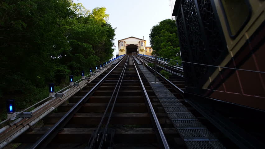 Passenger's perspective of looking up the tracks of the Monongahela Incline.