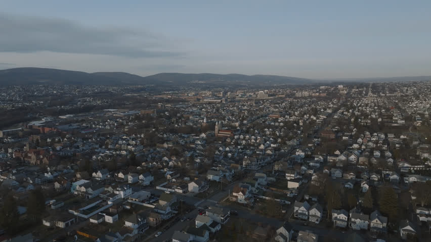 Aerial view of Scranton, Pennsylvania on a winter day.