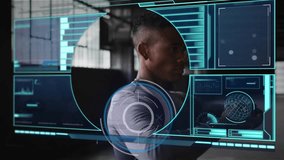 Animation of financial data processing over businesswoman in office. Global data processing connections technology and digital interface concept digitally generated video. - Powered by Shutterstock - Get 15% off with code: PIKWIZARD15