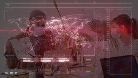 Animation of digital interface over diverse business people wearing face masks. Global covid 19 pandemic, science and connections concept digitally generated video. - Powered by Shutterstock - Get 15% off with code: PIKWIZARD15