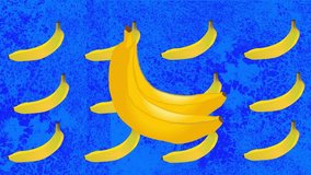 Animation of banana icons over blue background. Abstract background, colour and pattern concept digitally generated video. - Powered by Shutterstock - Get 15% off with code: PIKWIZARD15
