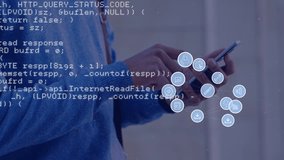 Animation of data processing over caucasian men using smartphone. Global connections, technology and digital interface concept digitally generated video. - Powered by Shutterstock - Get 15% off with code: PIKWIZARD15