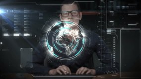 Animation of scope scanning over data processing on digital neon round scope scanning over scope scanning on black background. Global communication technology and digital interface concept digitally - Powered by Shutterstock - Get 15% off with code: PIKWIZARD15