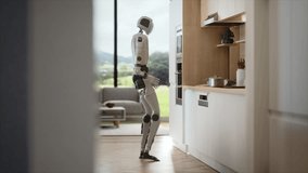 Humanoid Service Robot Loads Dishwasher in Kitchen, Placing Plates Inside, Organizing Dishes on Racks. Smart Home Automation, Domestic Help, Futuristic Housekeeping, Apartment Interior With Window - Powered by Shutterstock - Get 15% off with code: PIKWIZARD15
