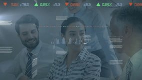 Animation of data processing over diverse business people in office. Global business and digital interface concept digitally generated video. - Powered by Shutterstock - Get 15% off with code: PIKWIZARD15