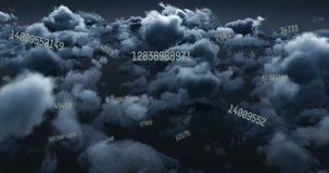 Animation of numbers data processing over clouds. Global cloud computing, business, finance, computing and data processing concept digitally generated video. - Powered by Shutterstock - Get 15% off with code: PIKWIZARD15