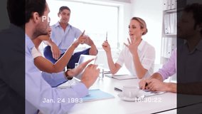 Animation of screen with digital interface, data processing over diverse business people in office. Global business, finance, computing and data processing concept digitally generated video. - Powered by Shutterstock - Get 15% off with code: PIKWIZARD15