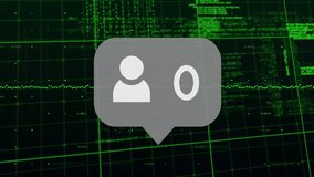 Animation of media icon and data processing on black background. social media and communication interface concept digitally generated video. - Powered by Shutterstock - Get 15% off with code: PIKWIZARD15