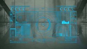 Animation of interface with data processing against low section of people walking at office. Computer interface and business technology concept - Powered by Shutterstock - Get 15% off with code: PIKWIZARD15