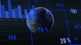 Animation of financial data processing over globe on black background. Global finance, business, connections, computing and data processing concept digitally generated video. - Powered by Shutterstock - Get 15% off with code: PIKWIZARD15