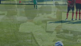 Animation of financial data and graphs over diverse male soccer players during outdoor training. Sport, training, soccer, finance and economy concept digitally generated video. - Powered by Shutterstock - Get 15% off with code: PIKWIZARD15