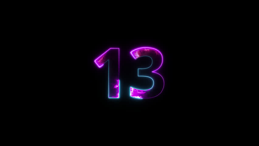 Neon number 13 with alpha channel, number thirteen, numerology, neon number with transparent background