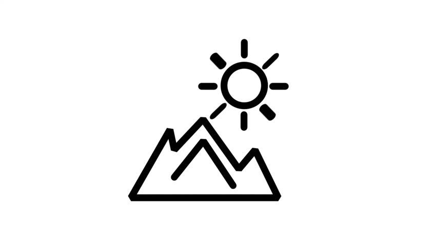 Mountain and Sun Motion Icon. Minimalist nature landscape animation showing mountain peaks and a bright sun for travel and outdoors.