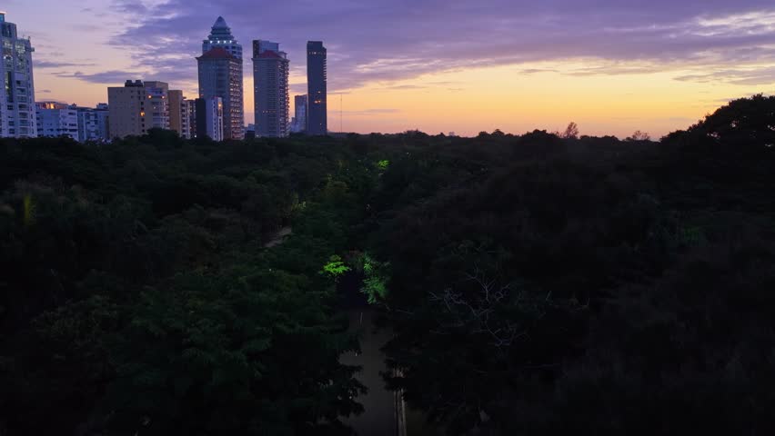 Spectacular sunrise in the city of Santo Domingo, Dominican Republic