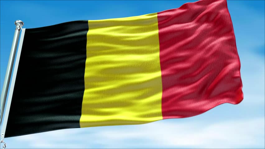 Waving Belgium National Flag Against Open Sky