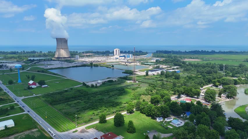 Davis–Besse Nuclear Power Station operating near Lake Erie, Ohio, generating clean energy - This power plant had a near meltdown in 2002