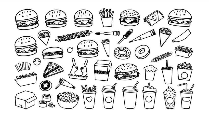 Mexican street food doodle icon pack. Hand-drawn animated elements. 4K loop with alpha channel.