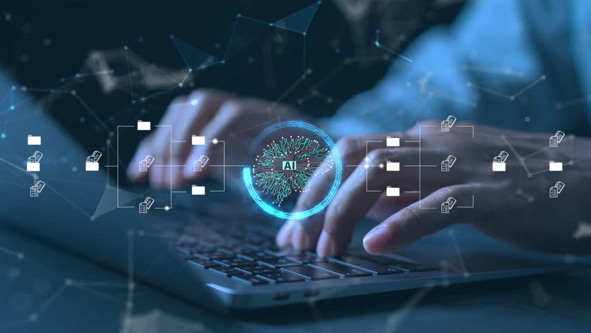 Ai Futuristic holographic data interface file folder digital manage documents cloud big database paperless search scanning Ai business virtual screen
Automation Storage office artificial intelligence data processing
