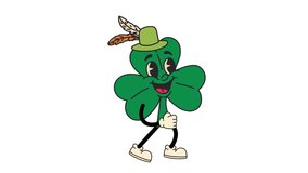 Lucky Shamrock Character Holding Gold Coin. Walking Loop Animation. Alpha channel transparency	 - Powered by Shutterstock - Get 15% off with code: PIKWIZARD15