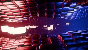 Abstract digital tunnel with glowing cubes and red blue neon lights - Powered by Shutterstock - Get 15% off with code: PIKWIZARD15