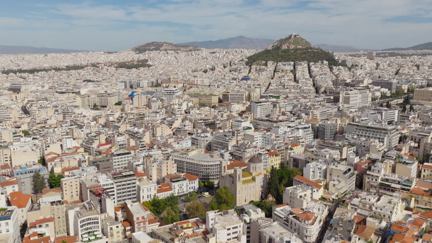 Metropolitan Cathedral of Athens Syntagma square Hellenic Parliament Lycabettus Hill Greece aerial