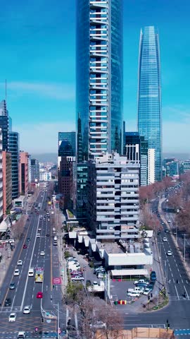 Santiago Chile. Cityscape of main city Santiago Chile in metropolitan region. Urban city life scenery with towers offices buildings and skyscrapers. Downtown Santiago Chile.