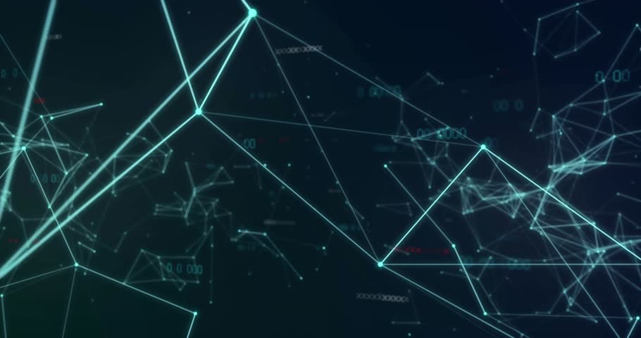 Central pivot node pulsing, teal network forming, brightening and stretching, visualizing data flow. Glowing, cyan, mesh, wireframe, polygons, cyberspace, futuristic