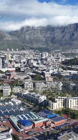 Waterfront At Cape Town In Western Cape South Africa. Table Mountain Landmark. Downtown Buildings. Cape Town At Western Cape South Africa. Tourism Travel. Coast City Skyline.