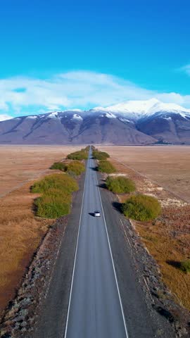 Patagonia Argentina. Famous road at town of El Calafate at Patagonia Argentina. Patagonia road landscape. Amazing landscape of desert scenery with nevada mountain. El Calafate at Patagonia Argentina