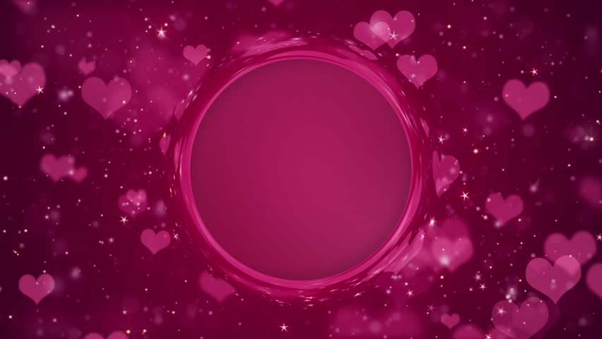 Cute pink love hearts, shiny stars and glittering particles on dark red gradient background. This romantic Valentine's Day background is full HD and a seamless loop with copy space for logo or text.