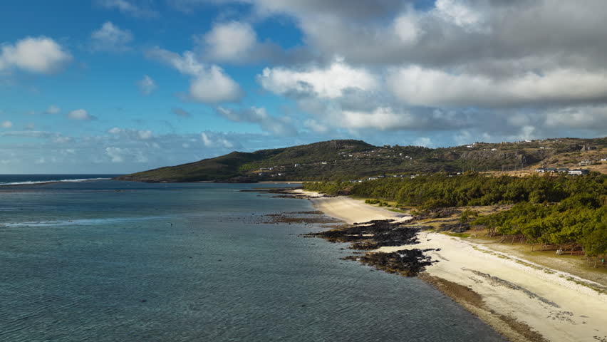 4K SDR drone aerial footage of Rodrigues Island, Indian Ocean tropical landscape, cinematic travel broadcast