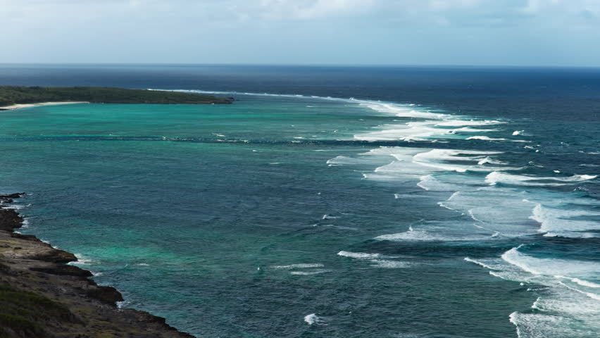 4K SDR drone aerial footage of Rodrigues Island, Indian Ocean tropical landscape, cinematic travel broadcast