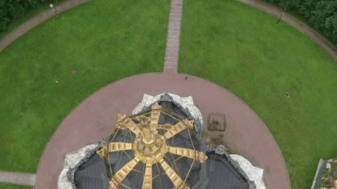 Drone Flying Backward above Znamenskaya Church Dome